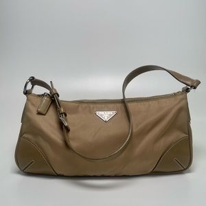 Tan Vintage Prada Nylon Shoulder Bag
